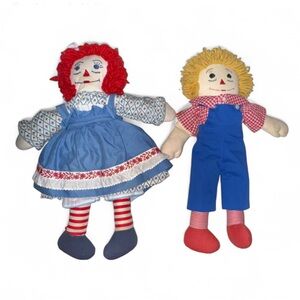 Vintage Raggedy Ann & Andy Doll Set with Blue and Red Outfits